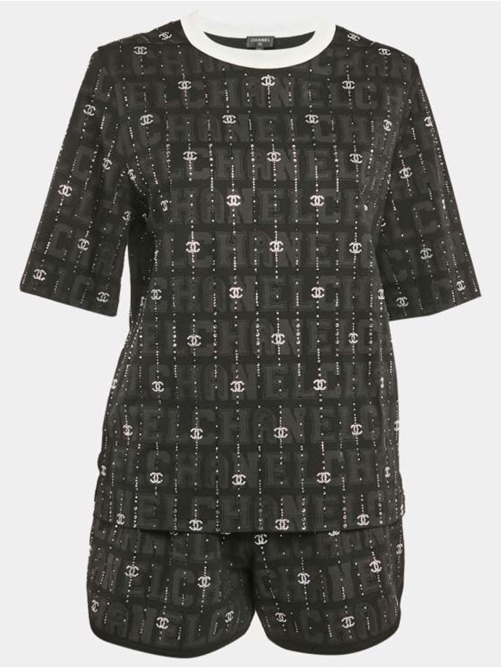Chanel Black CC Rhinestone Cotton Jersey T-Shirt